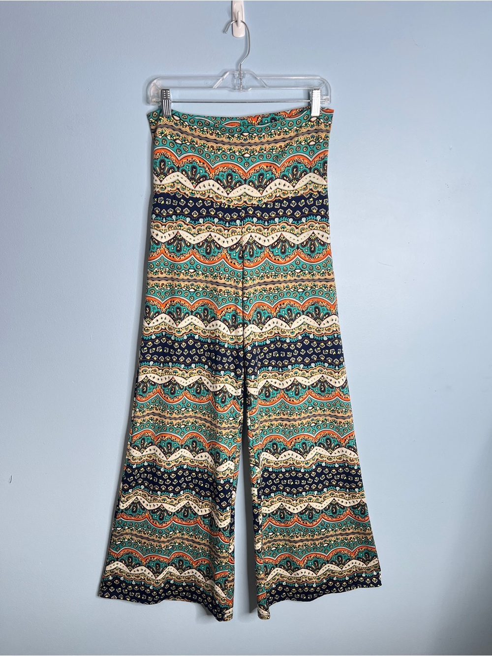White Mark Stretchy Wide-Leg Palazzo Pants Bohemian Paisley Print Size Medium